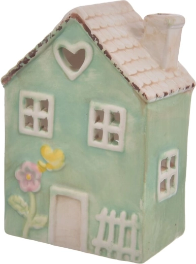 Green ceramic house-shaped candle holder 17 cm