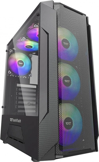 Computer Case Darkflash LEO Black with Glass Panel and RGB Lighting
