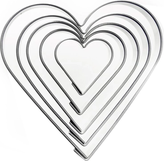 Set of Stainless Steel Heart Cutters, 5 pcs