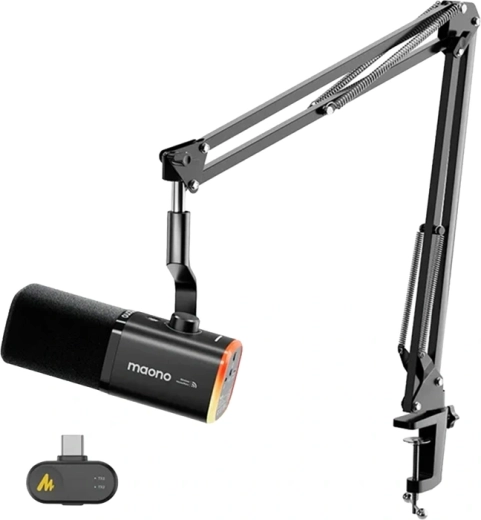 Maono PD100WS wireless and USB dynamic microphone with AI noise reduction and RGB (black)