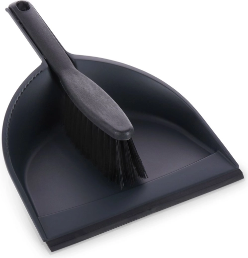 Black dustpan and brush made from recycled plastic