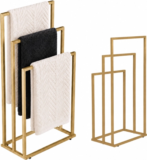 ModernHome freestanding metal towel rack with 3 arms, gold