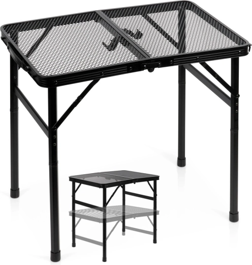 Vilde folding camping table 2-in-1 with adjustable height, black, 60 × 40 cm