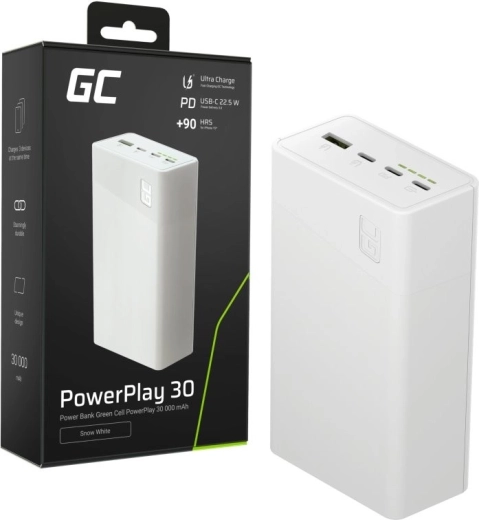 Power Bank 30,000 mAh, 22.5 W, 4 Ports, White
