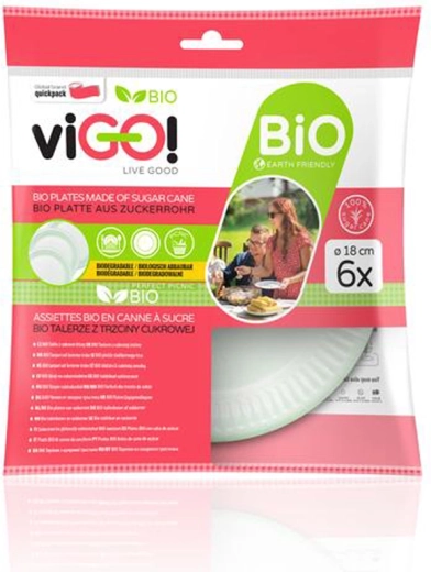 Bio sugarcane plates 18 cm, 6 pcs