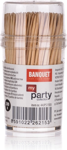 Bamboo double-ended toothpicks in round dispenser, 200 pcs
