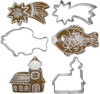 Set of stainless steel cookie cutters – comet, carp, and little church, 10 pcs