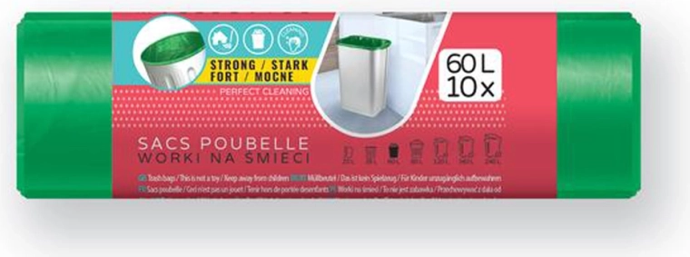 Чували за отпадъци LDPE 60 л, зелени, 60 × 80 см (10 бр.)