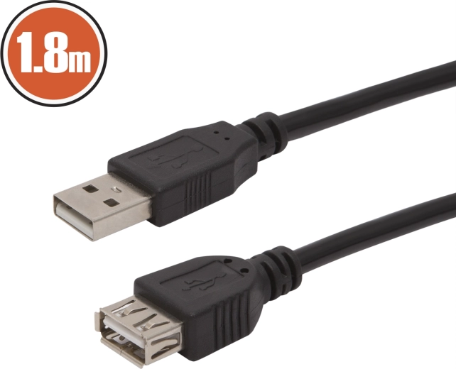 USB удължителен кабел USB-A, 1,8 м, черен