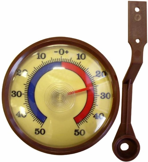 Outdoor mechanical thermometer, -50 to +50 °C, brown plastic, 7.1 × 2 cm