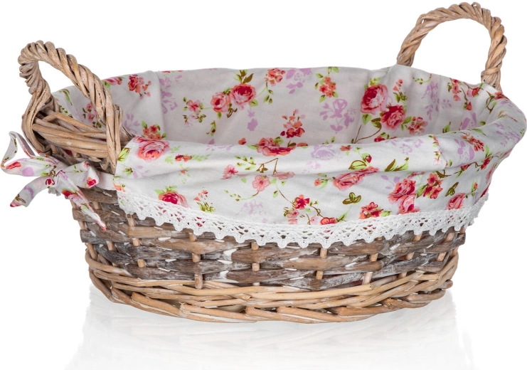 Кръгла плетена кошница с плат ROSES 30 × 12 см с дръжки