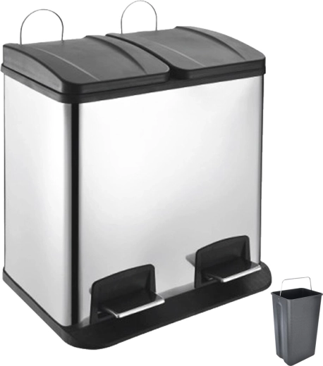 Two-compartment stainless steel trash bin Duo with pedal 2 × 20 l