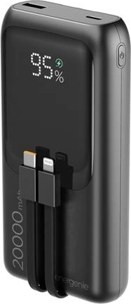 Пауърбанк 20 000 mAh с интегрирани кабели, PD 20 W и LCD, черна
