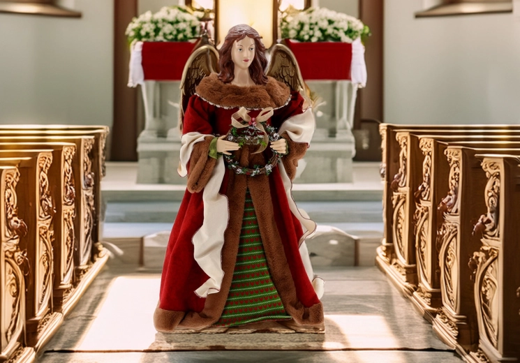 Christmas angel figurine with wreath 90 cm
