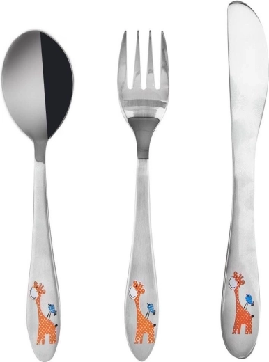 Children's stainless steel cutlery giraffe, 3-piece