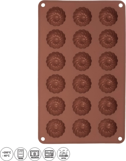 Silicone mold for mini ring cakes, 18 pcs, brown