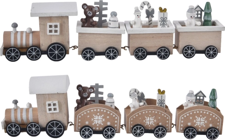 Christmas wooden train with locomotive and carriages, 25 cm