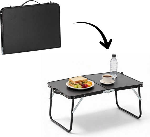 Folding camping table black 60 × 40 × 26.5 cm