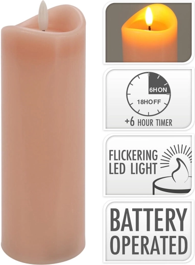 LED candle 7 × 20 cm with flickering flame and timer – pink