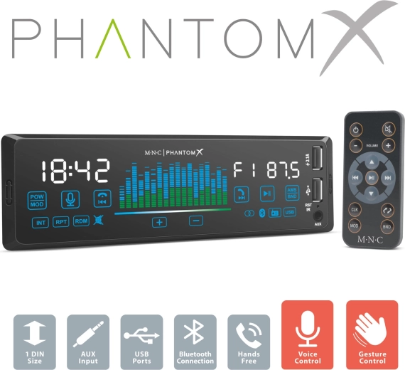Авторадио MNC PhantomX 1 DIN с управление с жестове и Bluetooth