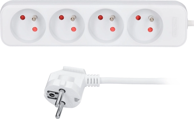 Удължител Solight с 4 гнезда, бял, 1,5 м