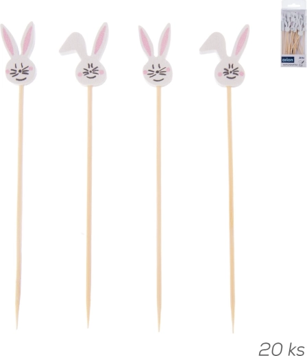 Bamboo bunny-shaped party picks – mix, 20 pcs