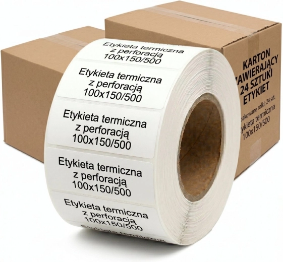 Thermal labels 100 × 150 mm, roll 500 pcs, carton 24 rolls