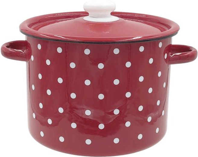 Enamel pot with lid 5.5 l red polka dot