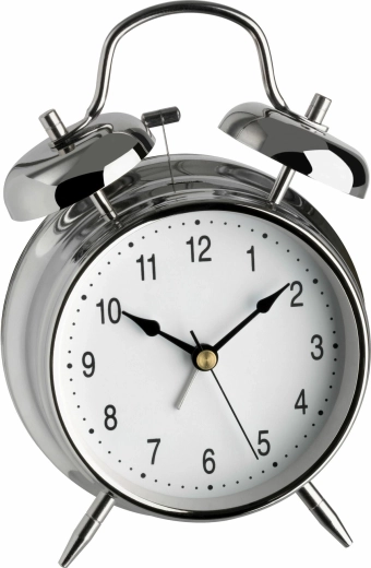 TFA Nostalgie silver analog metal alarm clock with bells