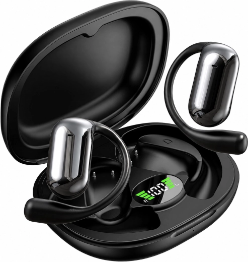 Wireless Bluetooth in-ear headphones with charging case and AI translator, black