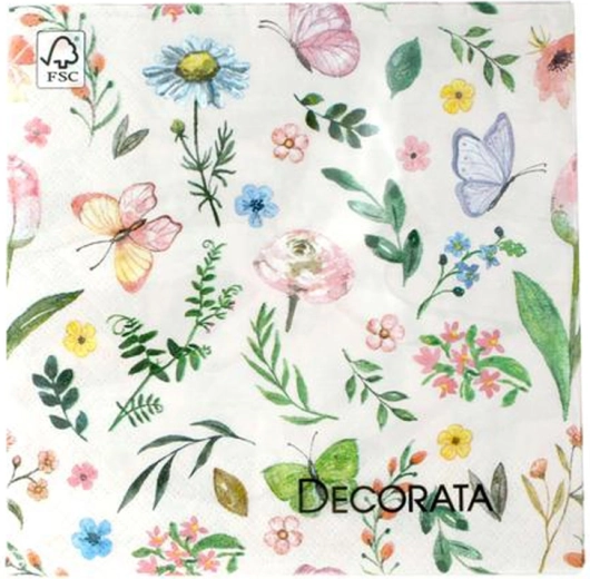 Хартиени салфетки 3-пластови – пролетни цветя и пеперуди 33 × 33 см