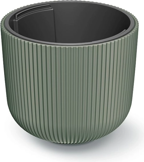 Planter with insert 29.8 cm – dark green, ribbed plastic