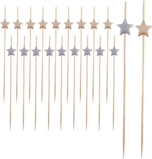 Bamboo cocktail sticks with little stars 12 cm, 20 pcs