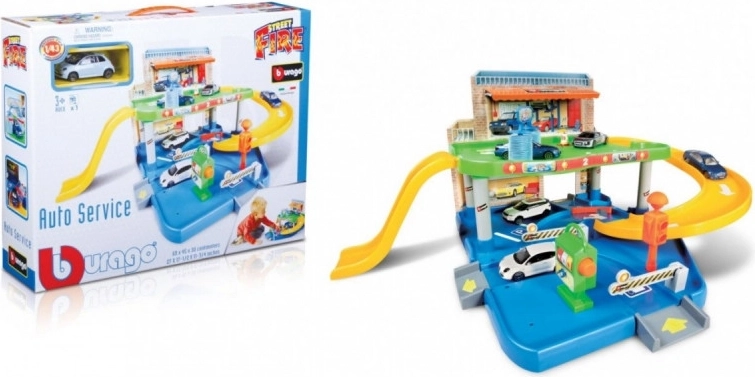 Bburago Street Fire garage with service station and car 1:43