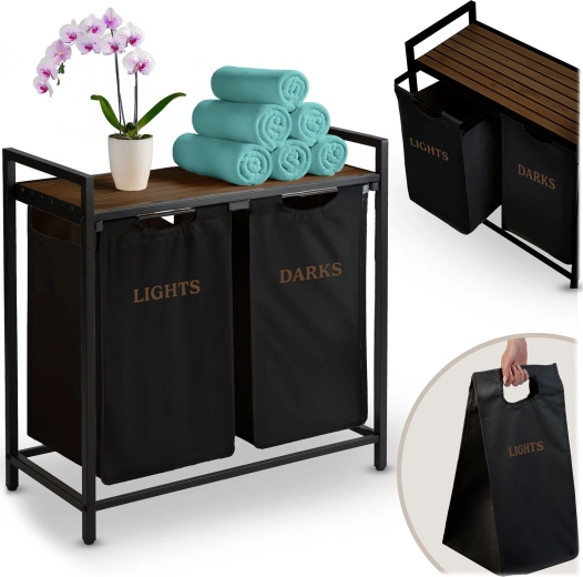 Two-Compartment Laundry Hamper with Shelf 80 L MASSIDO