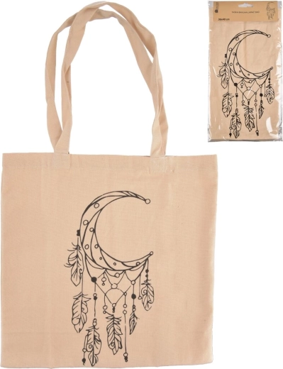 Beige cotton bag with Dreamcatcher motif 36 × 40 cm