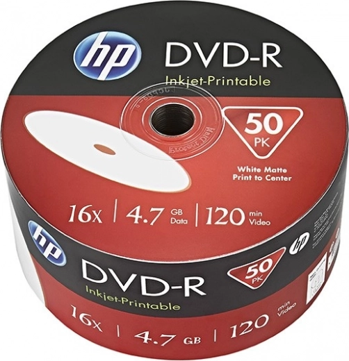 HP DVD-R 4,7 GB 16×, Inkjet Printable, 50 бр. (bulk)