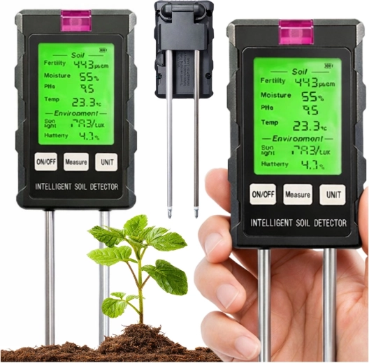 Digital 6-in-1 Soil Meter with LCD – moisture, pH, temperature, light, and fertility