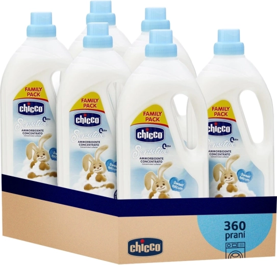 Chicco омекотител Baby Sensitive Сладка пудра, концентриран 1,5 l (60 пранета), опаковка 6×