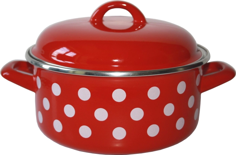 Enamelled saucepan with lid 14 cm 1 l Red Polka Dot