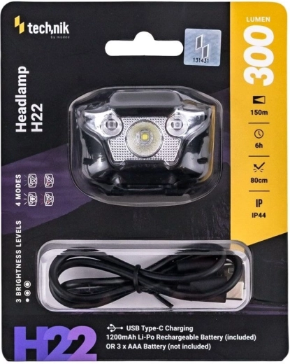 Челник Technik H22 с USB‑C, с бяла, червена и зелена светлина (300 lm)
