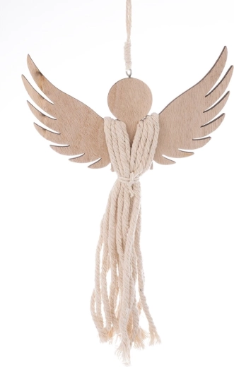 Angel decoration made of wood with macramé in brown