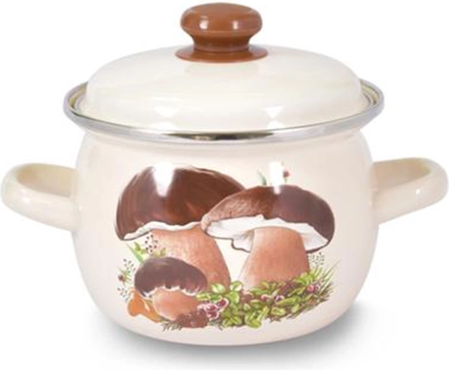 Enamelled Stocky Pot with Lid Mushrooms 1.5 l
