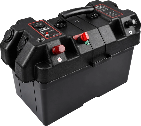 Portable 12V battery box with voltmeter and 2× USB