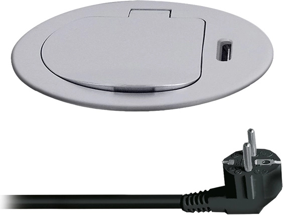 Solight вградим контакт 1× 230 V + USB-C PD 20 W, 2 м, сребрист