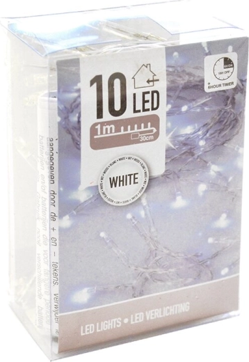 LED светлинен гирлянд за интериор – бял, 10 LED, 120 см, с таймер