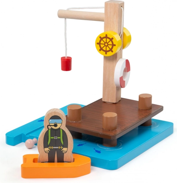 Bigjigs Rail пристанище с кран, лодка и водолаз