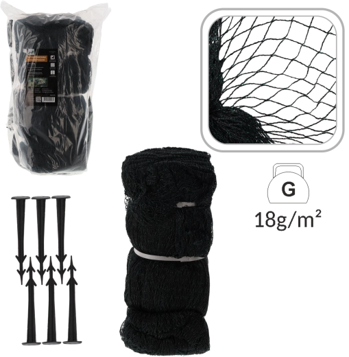 Bird Protection Net 8 × 20 m, 18 g/m² + 16 Plastic Pegs