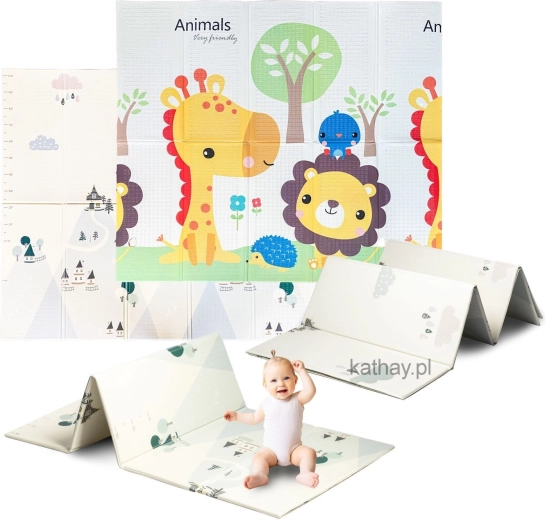 Double-sided foldable educational foam play mat for children 180 × 200 cm safari - 1 piece