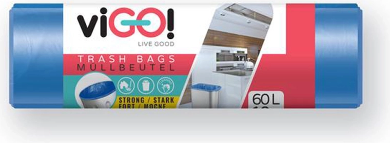Торби за отпадъци LDPE 60 л сини VIGO (10 бр., 60 × 80 см)